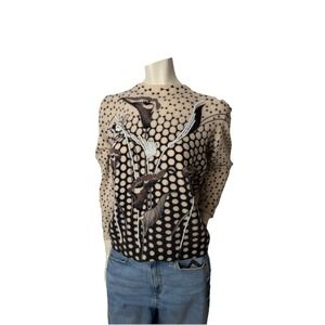 Vintage 80s Angora Wool Sweater Beaded Floral Graphic Avant Garde Lauren K Large
